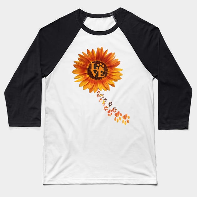 Sunflower Sunshine Love Paw Print Yellow Flower Pet, dog mom and cat mom cute Gifts Baseball T-Shirt by tamdevo1